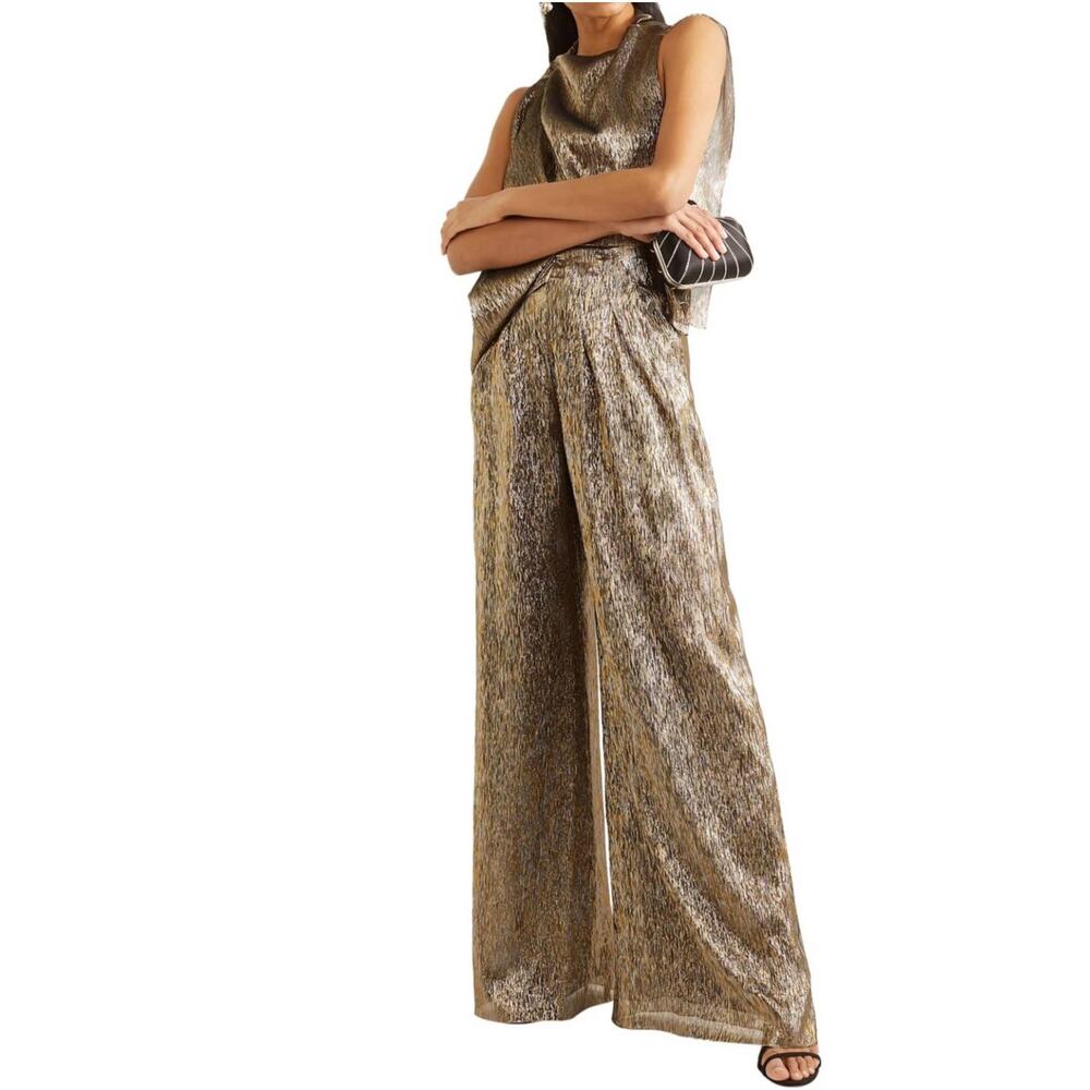 ROLAND MOURET Ebsen Draped Jumpsuit Metallic Size 4 NWT